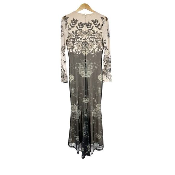 Venus Long Sleeve Mesh Rhinestone Floral Pattern Maxi Dress Gown Womens Small - Picture 4 of 8